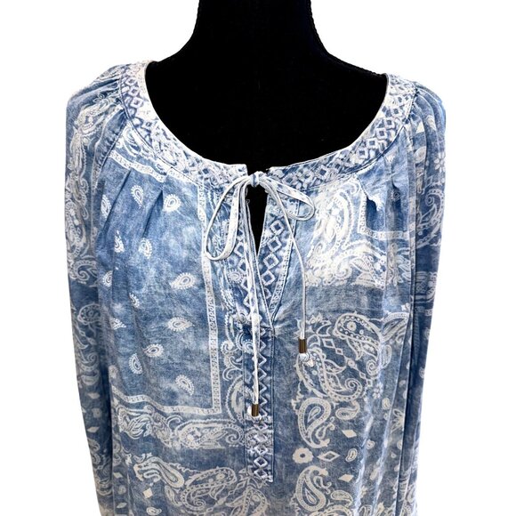 NWT Vintage America Blues XXL Chambray Paisley Faded Bandana Boho Cottage Shirt - Picture 2 of 14